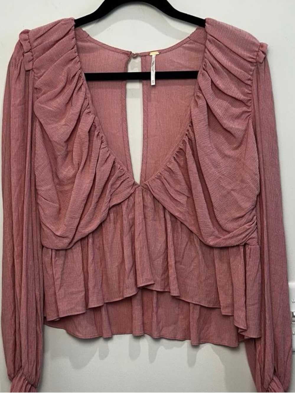 Women's Pink Ruffle V-Neck Blouse